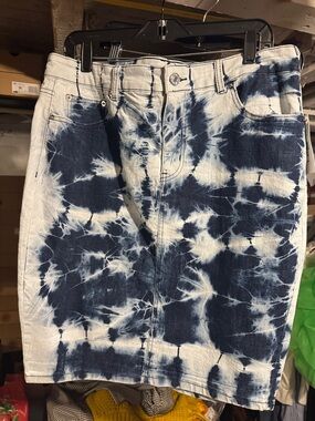 Fashion to Figure Blue and White Tie-Dye Denim Mini Skirt